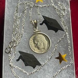 Most beauty Graduation gift 🎁 Silver dime coin pendant sterling silver necklace
